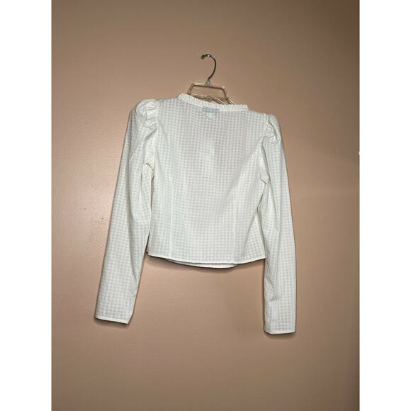 TOPSHOP Satin Prairie Crop ruffle Top ivory sz 6 puff long sleeve - Picture 1 of 11